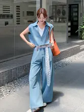 魅力的なレトロデニムコーディネート【デザイン重視・ノースリーブトップス・ワイドパンツ】（セットアップ対応）