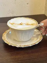 デザイン豊かな陶器製コーヒーカップ【フレンチスタイル・ラテアート・女性向け】