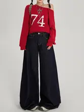 ヴィンテージ風 ワイドレッグ 加工デニムパンツ【女の子向け・極上の柔らかさ・ロング丈】