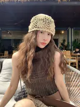 手編みレースデザインの女性用帽子【民族風・甘美なビンテージスタイル・ポンポン付き】