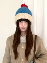 カラフルなポンポン付きニット帽【女性用・冬季・暖かい・耳を守る】