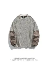 長袖Tシャツ メンズ フェイクレイヤード チェック柄 パッチワーク オーバーサイズ ヴィンテージ カジュアル 秋