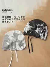 未来的な液体シルバーのヘッドスカーフキャップ【Y2Kスタイル・女性用・サイバーパンク・夏用】