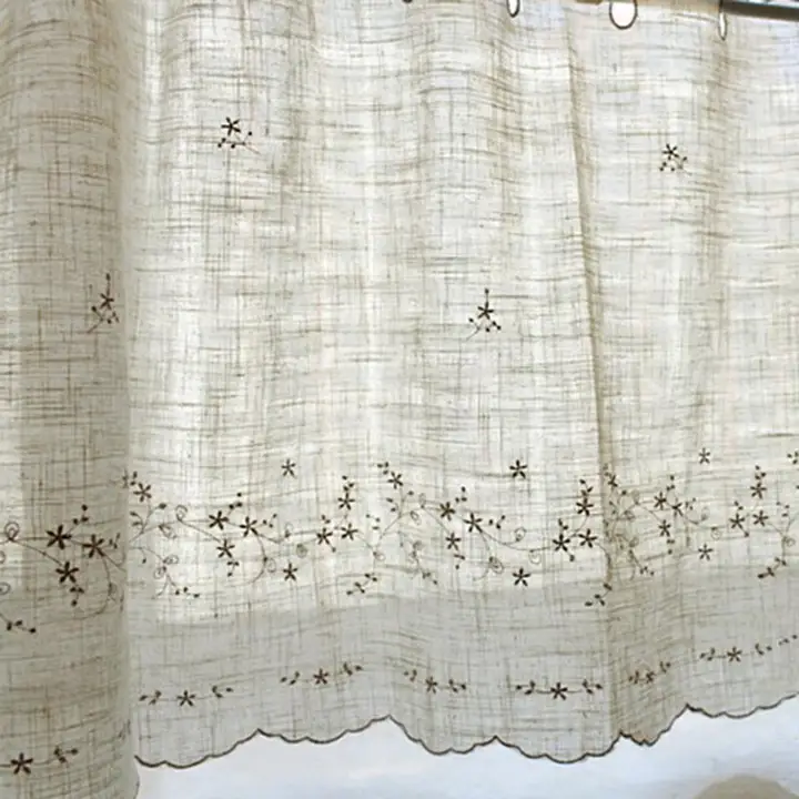 アメリカン刺繍のカフェカーテン【防塵用・半カーテン・穴あけ不要・小窓用】