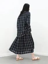 透け感のある色織り格子のシャツ ハイウエストプリーツスカート 春夏新作