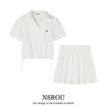 小柄サイズ対応 おしゃれなカジュアルスポーツワンピース【夏用・コットン・ポロ襟・短袖・ハイウエスト・プリーツスカート】（セットアップ対応）