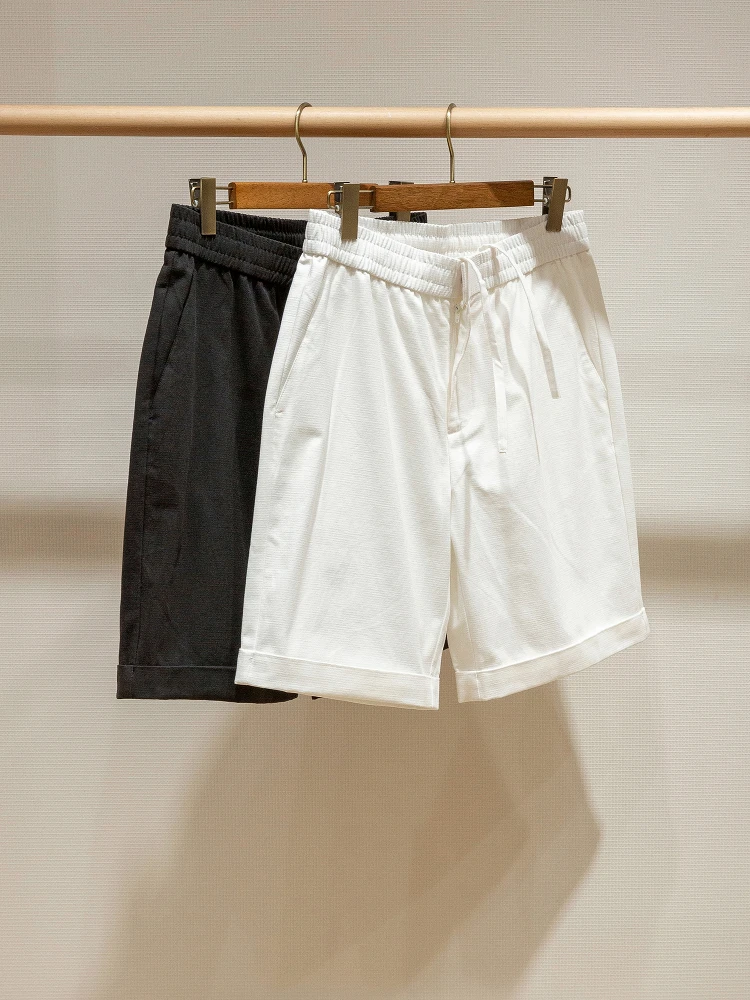 夏用ショートパンツ【コットンリネン混紡・通気性・ウエストひも調整可】