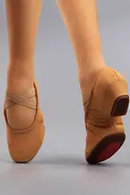 アップグレード版 ダンスシューズ レディース教師用 コットンキャンバス バレエシューズ ソフトソール ラテンスタイル スエード色 室内用クラシックシューズ