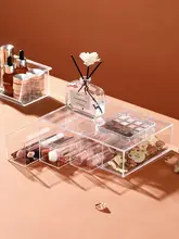 アクリル製化粧品整理ボックス【鏡付き・メイク台用・収納ラック・アイシャドウ仕切り付き】