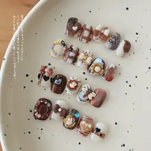 ネイルアート用カラフルリボンフラワーアクセサリー【カートゥーンデザイン・樹脂製・チョコレートブラウン】