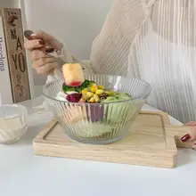 ストライプガラスボウル 朝食用 フルーツ サラダ シリアル アイスクリーム デザート 大サイズ