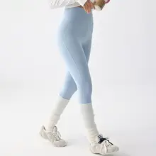 高腰デザインの速乾ランニングレギンス【ブルー・ヨガ・トレーニング用】
