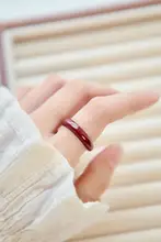 女性用 赤色 招財リング【天然朱砂玉石・シンプルデザイン・風水】
