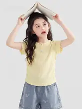 フラワーレースデザインの女の子用半袖Tシャツ【夏用・可愛らしい仕上がり】