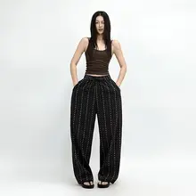 民族風レトロ柄リラクシングパンツ【格子デザイン・春秋用】