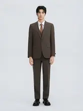 カフェカラーのテクスチャー仕立てパンツ【メンズ・春用・スリムフィット】（セットアップ対応）