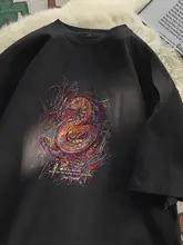 国風デザイン 半袖Tシャツ【ドラゴンプリント・コットン・夏用】