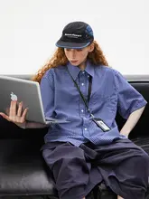 アメリカンスタイルのレトロチェック半袖シャツ【男女兼用・襟付き・通勤用】