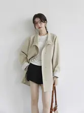 立襟デザインの春用トレンチコート【女性用・ルーズフィット・ショート丈】