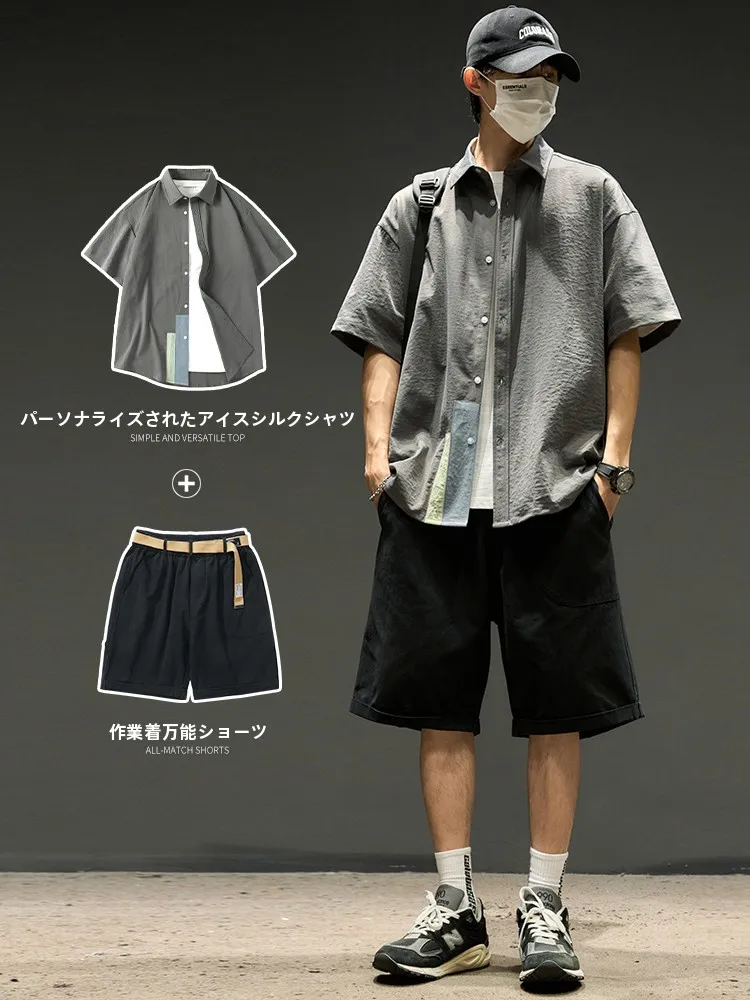 夏用メンズカジュアルセットアップ：アイスシルクの涼しさとビンテージ工装のスタイル