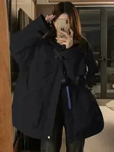 デザイン性のある厚手コットンジャケット【春秋用・ブラック・女性用・韓国風】