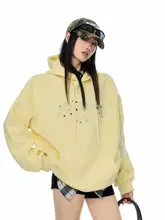 美式復古デザインのフード付きスウェットシャツ【華やかなデコレーション・長袖・カジュアル】