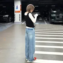 清涼感あふれる水洗い天絲コットンデニムパンツ【ストレート・ワイドレッグ・女性用】