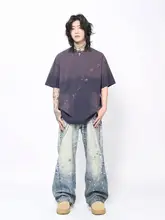 半袖Tシャツ メンズ ヘビーウェイト グラデーション USED加工 オーバーサイズ ルーズ アメカジ ヴィンテージ ストリート トップス「Mz」