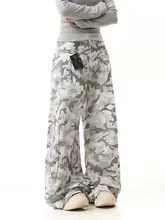 ユニセックス ビンテージスタイル 雪地迷彩ポケットワークパンツ【秋冬用・ゆったりストレート・ドラッグ丈】