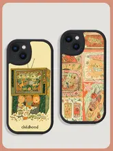 フランス風レトロな文芸スタイルのキッズモチーフiPhoneケース【全包タイプ・柔らかいシリコン】