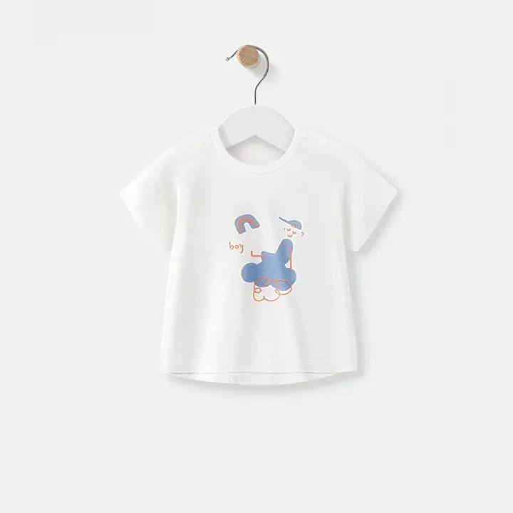 夏用 竹節綿製 ベビーTシャツ【半袖・純綿・お出かけに最適】