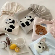 かわいいカートゥーン刺繍の全棉ベッドカバー【防塵タイプ・カラフルデザイン】（セットアップ対応）