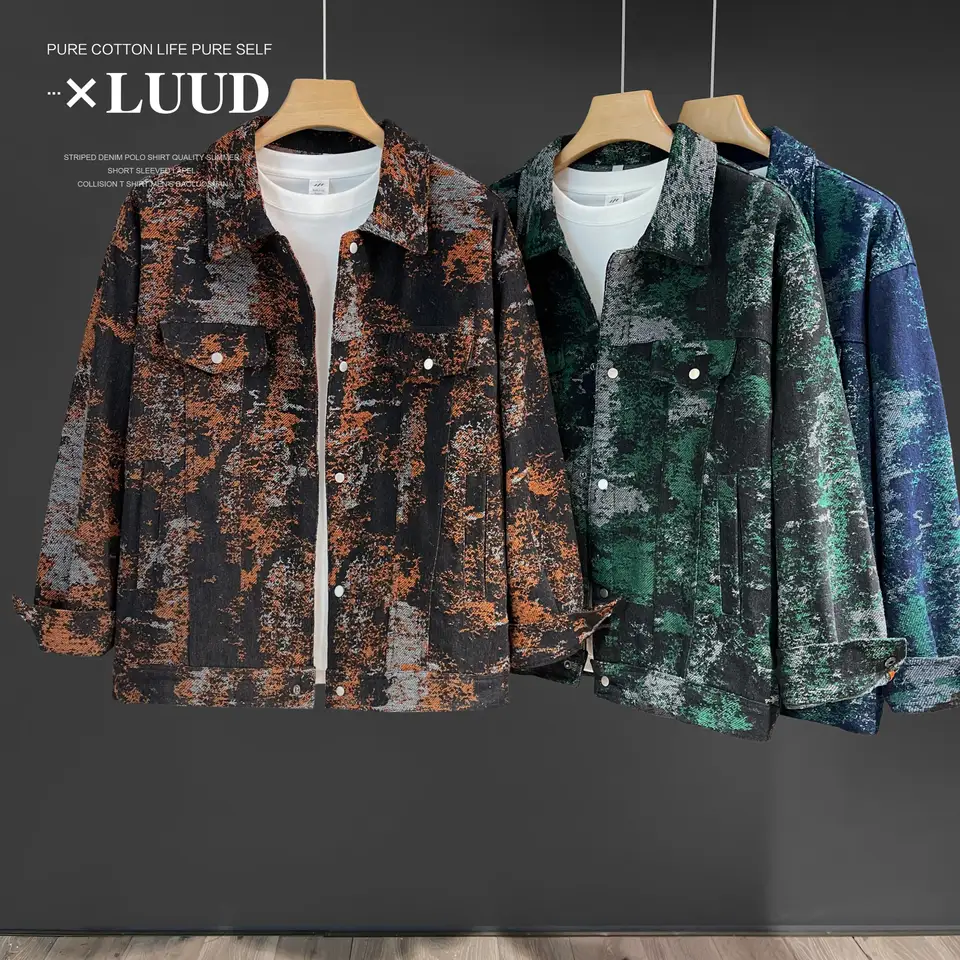 シャツジャケット メンズ 総柄 バイカラー オーバーサイズ 開襟 ヴィンテージ ストリート カジュアル 秋冬 「LUUD」