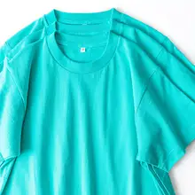 湖色の重厚なコットン丸首半袖Tシャツ【シンプル・ゆったり・快適・男女兼用】