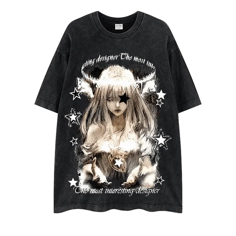 オーバーサイズアニメデザインTシャツ【ダークスタイル・ショートスリーブ・エッジの効いた仕上げ】