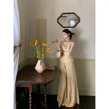 3点セット レディース トップス フリルワイドパンツ コットンリネン カーディガン 手染め ヴィンテージ加工 春夏「WalkinDark」