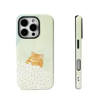 可愛らしい手描き猫デザインの2in1スマホケース【寝具スタイル・iPhone対応】（セットアップ対応）