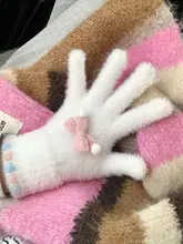 可愛らしい蝶結びデザインの冬用毛糸手袋【極上の柔らかさ・暖かい・防寒・バイカーズスタイル】