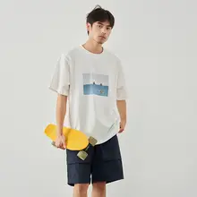 サーフィンプリント半袖Tシャツ【メンズ・夏用・ルーズフィット・丸首・おしゃれ】