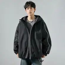 メンズ アウトドアダウンジャケット【防寒フード付き・デザインステッチ】