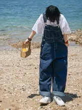 レトロなワイドレッグサロペット【男女兼用・ゆったりシルエット・カジュアルデザイン】（セットア  ップ対応）