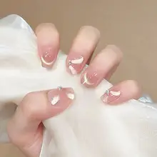 バレエリボンデザインのフレンチスタイルネイルチップ【柔らかな雰囲気・美しい仕上がり】（セットアップ対応）