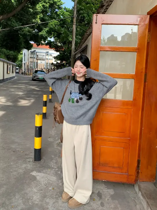 冬用プリーツパンツ【厚手・フィット・ベージュ】（セットアップ対応）