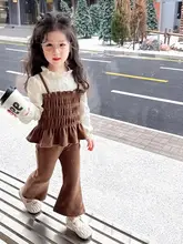 女児用シャツ風トップスとフレアパンツ【春のカジュアルファッション・デザイン性あり】（セットア  ップ対応）