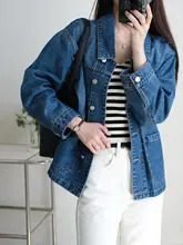 秋冬用ヴィンテージ風 デニムジャケット【ゆったりシルエット・襟付き・ミディアム丈】