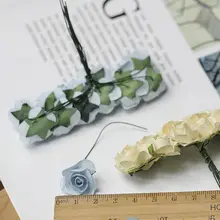 フェイクペーパー製ローズブーケ【シャンパン色・薄青・直径2cmの花頭・12本セット】