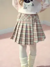 格子柄のウール百褶スカート【冬用・学院風・ミディ丈】（セットアップ対応）