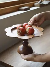 木製高脚プレート【花柄・フルーツケーキ・朝食・寿司用・日本風】