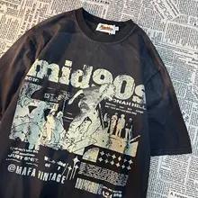 アメリカンレトロ風グラデーションタイダイプリント半袖Tシャツ【ユニセックス・ルーズフィット・ストリートファッション】