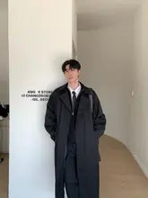 秋用 折り返し襟の中長丈 ロングトレンチコート【男女兼用・ワンタッチボタン・フィット】